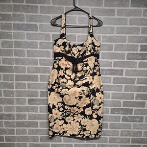 Maggy London Women Floral Square Neck Wide Strap Y2K Dress Size 14